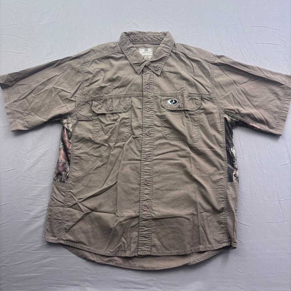 Vtg Hunting Mossy Oak Lifestyle 2XL Brown Short Sleeve Camo Mesh Button Down